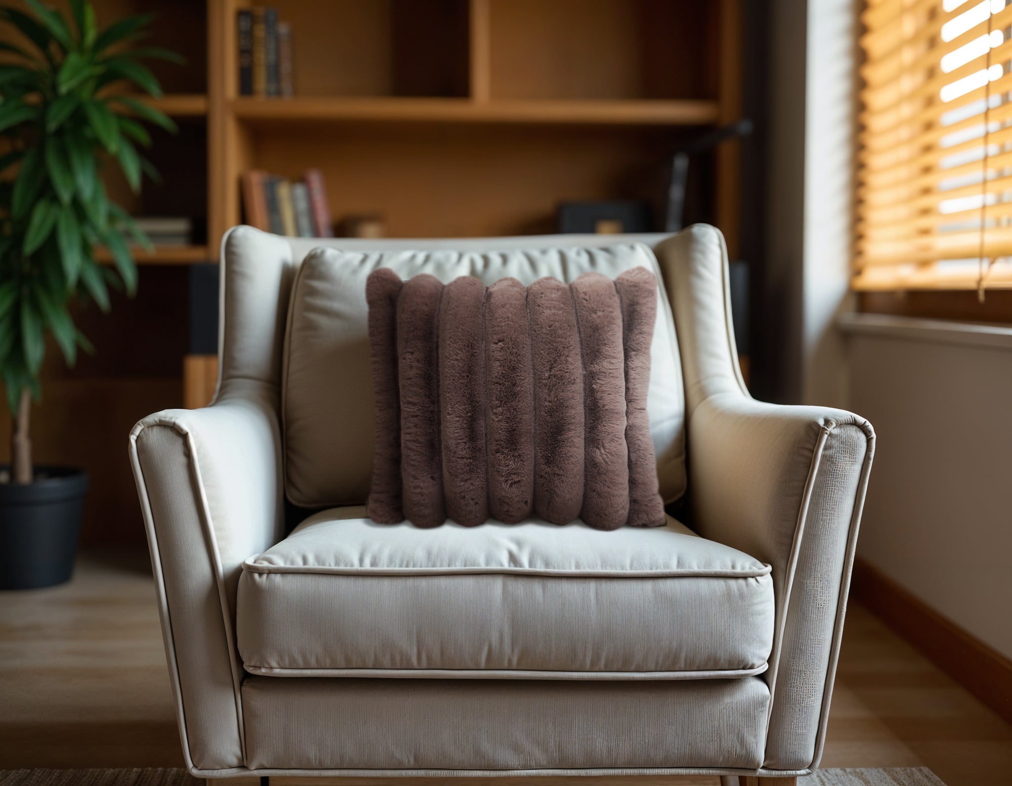 Rib sierkussen Taupe/Bruin